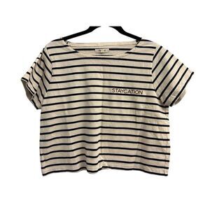 Madewell Striped *Stacation* Boxy T-shirt sz S oversized Nautical Vacation cotto